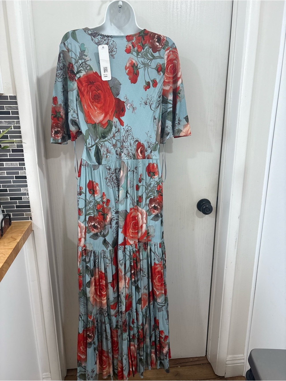 Soft Surroundings Light Blue Maxi Dress with Red Floral Print - Picture 7 of 10